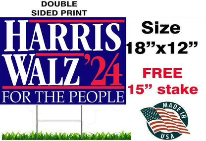 Harris Walz 2024 Yard Sign with Stakes, Double Sided Political Yard Sign for Democratic Party (Design 4) , Kamala Harris Yard Sign HWYS01