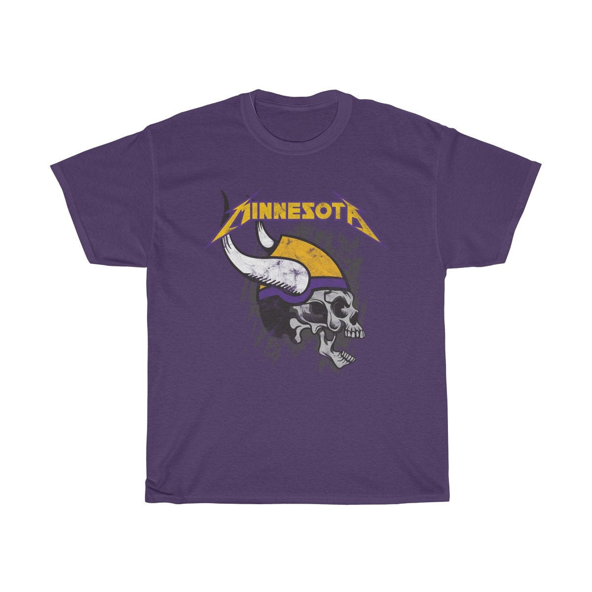 Minnesota Football Heavy Metal Skull T-Shirt w/ Distressed Vintage Style Art // Skol Stefon Diggs Kirk Cousins