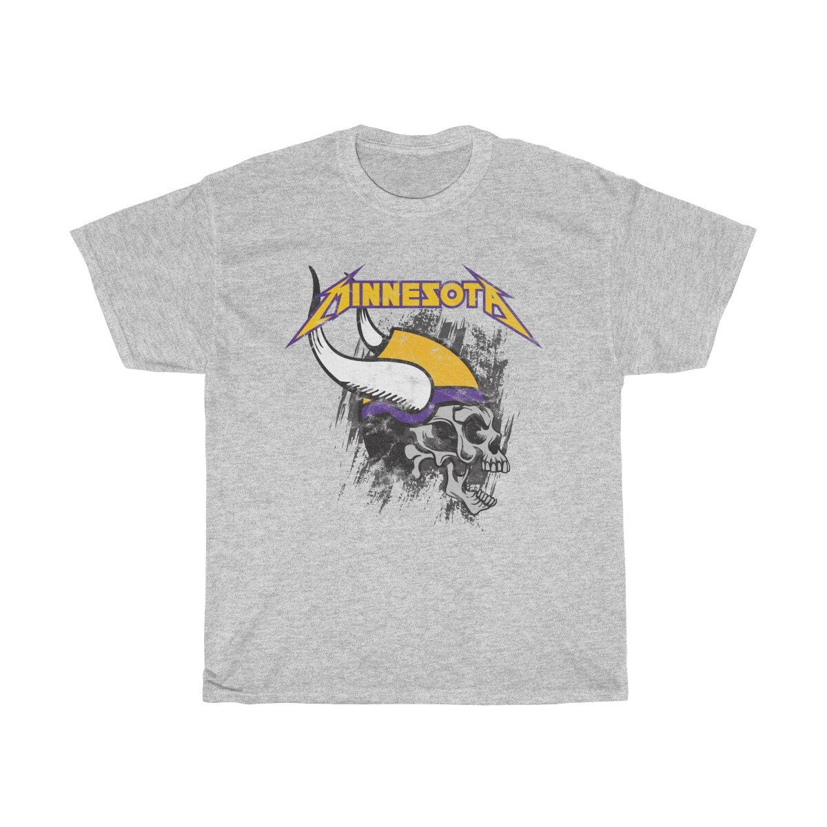 Minnesota Football Heavy Metal Skull T-Shirt w/ Distressed Vintage Style Art // Skol Stefon Diggs Kirk Cousins