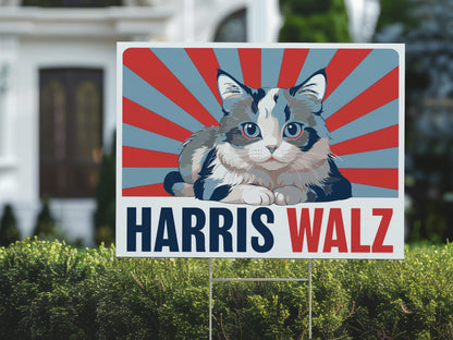 Harris Walz 2024 Cat Yard Sign - Coroplast Harris For President 2024 Lawn Sign, President Election Cat Signs with Metal H-Stake