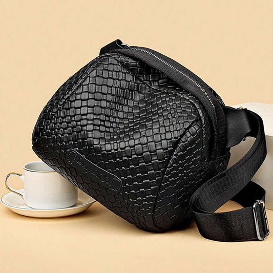 Hand Weaving Large Capacity Crossbody Shoulder Bag, Stylish Leather Shell Bag