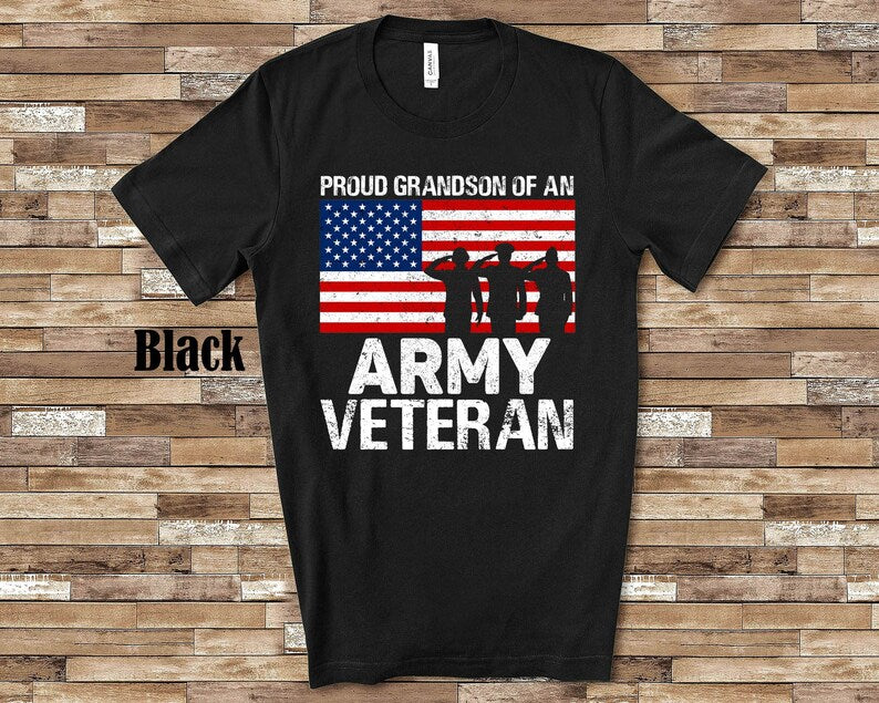 Proud Grandson of An Army Veteran Tshirt - Great for Patriotic 4th of July, Memorial Day, or Family Matching Gifts