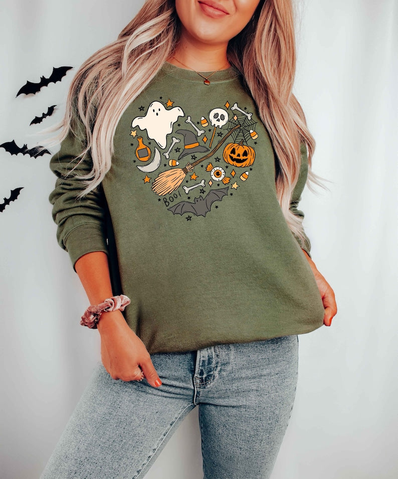 Halloween Doodles Hearth Shirt Gift For Halloween Moms, Cute Halloween Tshirt, Halloween Sweatshirt, Pumpkin Sweatshirt, Halloween Witch Tee