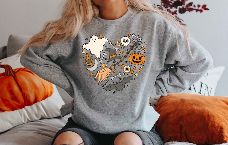 Halloween Doodles Hearth Shirt Gift For Halloween Moms, Cute Halloween Tshirt, Halloween Sweatshirt, Pumpkin Sweatshirt, Halloween Witch Tee