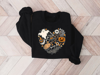 Halloween Doodles Hearth Shirt Gift For Halloween Moms, Cute Halloween Tshirt, Halloween Sweatshirt, Pumpkin Sweatshirt, Halloween Witch Tee