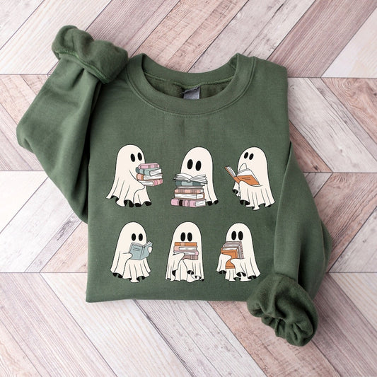 Ghost Reading Books Sweater, Bookish Halloween Sweatshirt, Halloween Teacher Gift, Librarian Halloween Hoodie, Ghost Crewneck