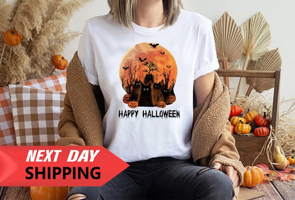 Witch Scary Halloween Shirt, Ladies Funny Halloween Shirt, Halloween Gift Shirt Friends Birthday, trick or treat, kids tee,Cat Pumpkin Night