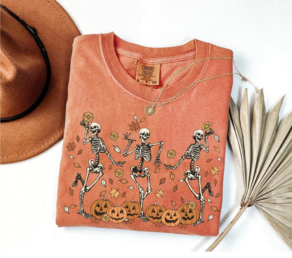 Retro Halloween Shirt, Comfort Colors Halloween shirt, Dancing Skeleton Halloween sweatshirt Spooky Season Fall tee Pumpkin Black Cat Shirt