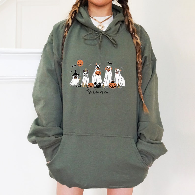 Halloween Dog Hoodie Cute Halloween Hoodie For Dog Lover The Boo Crew Hooded Sweater Vintage Spooky Season Hoodie Halloween Gift For Dog Mum